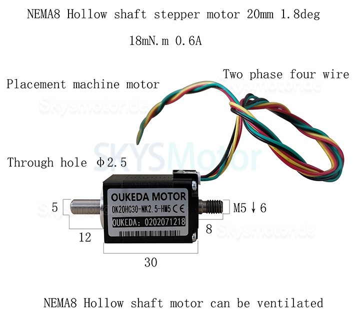 Oukeda NEMA8 Hohlwellen Schrittmotor OSP001493 1,8° 1,8Ncm für Bestückungsautomaten